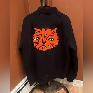 By Parra - Sad Cat Pencil Wool Varsity Jacket in Navy Blue.